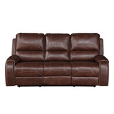 Steve Silver Furniture - Keily Reclining Sofa With Drop Down Table - Brown - Dark Brown Faux Leather - Sofas
