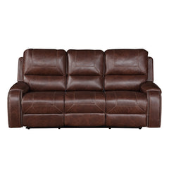 Steve Silver Furniture - Keily Reclining Sofa With Drop Down Table - Brown - Dark Brown Faux Leather - Sofas