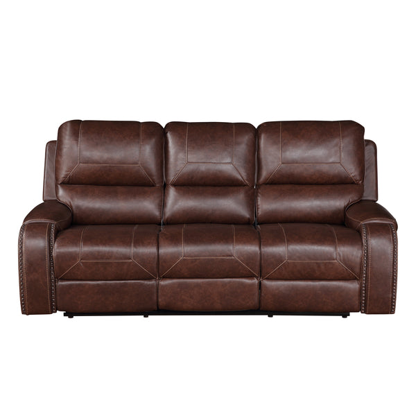 Steve Silver Furniture - Keily Reclining Sofa With Drop Down Table - Brown - Dark Brown Faux Leather - Sofas