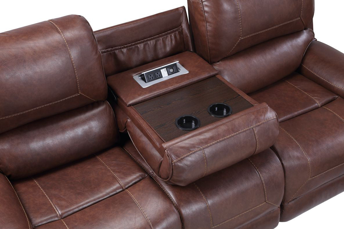 Steve Silver Furniture - Keily Reclining Sofa With Drop Down Table - Brown - Dark Brown Faux Leather - Sofas - Additional View 4