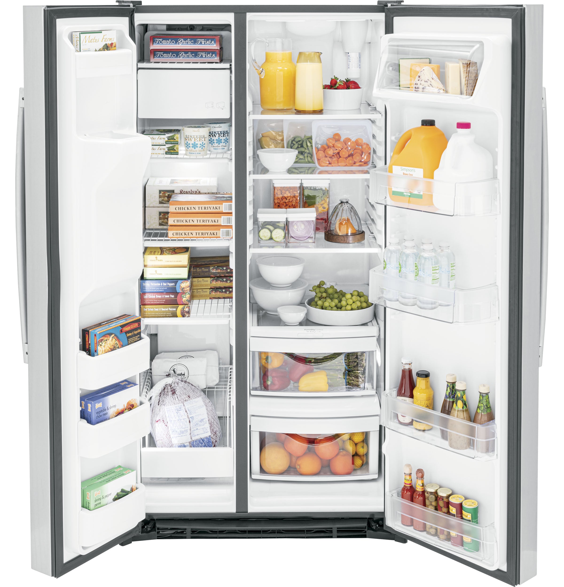 GE STAINLESS SIDE BY SIDE 25.3CU REFRIGERATOR - Pearl Silver - Refrigerators - Additional View 1