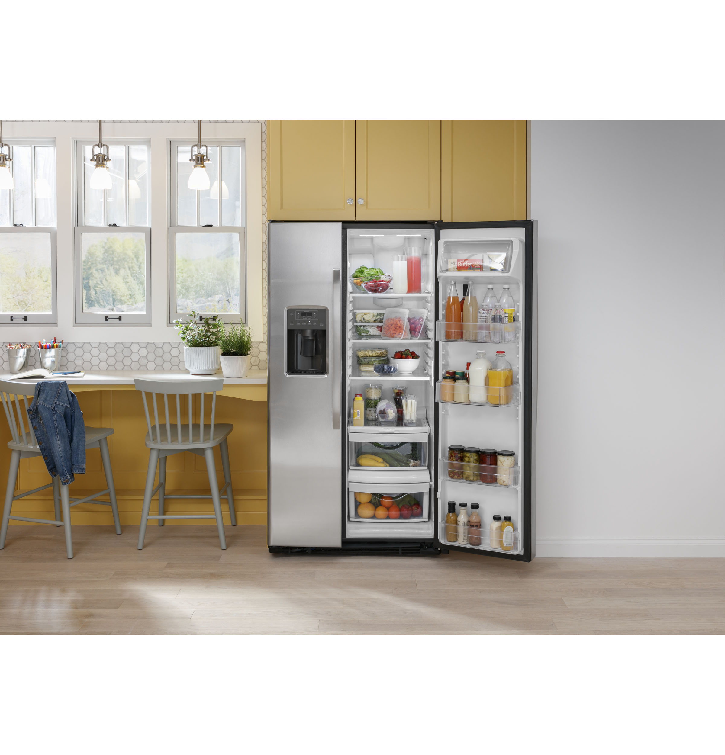GE STAINLESS SIDE BY SIDE 25.3CU REFRIGERATOR - Pearl Silver - Refrigerators - Additional View 8