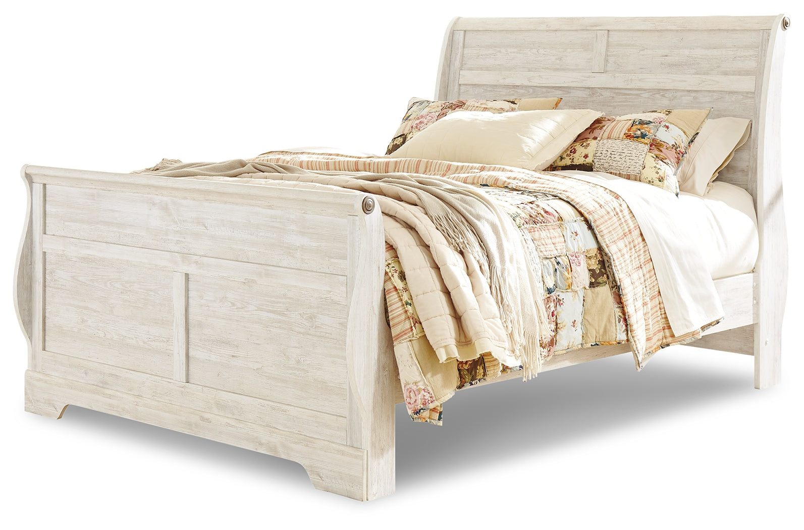 Ashley Furniture - WILLOWTON QUEEN BED SLEIGH WHITE - Beige Wood - Beds