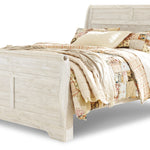Ashley Furniture - WILLOWTON QUEEN BED SLEIGH WHITE - Beige Wood - Beds