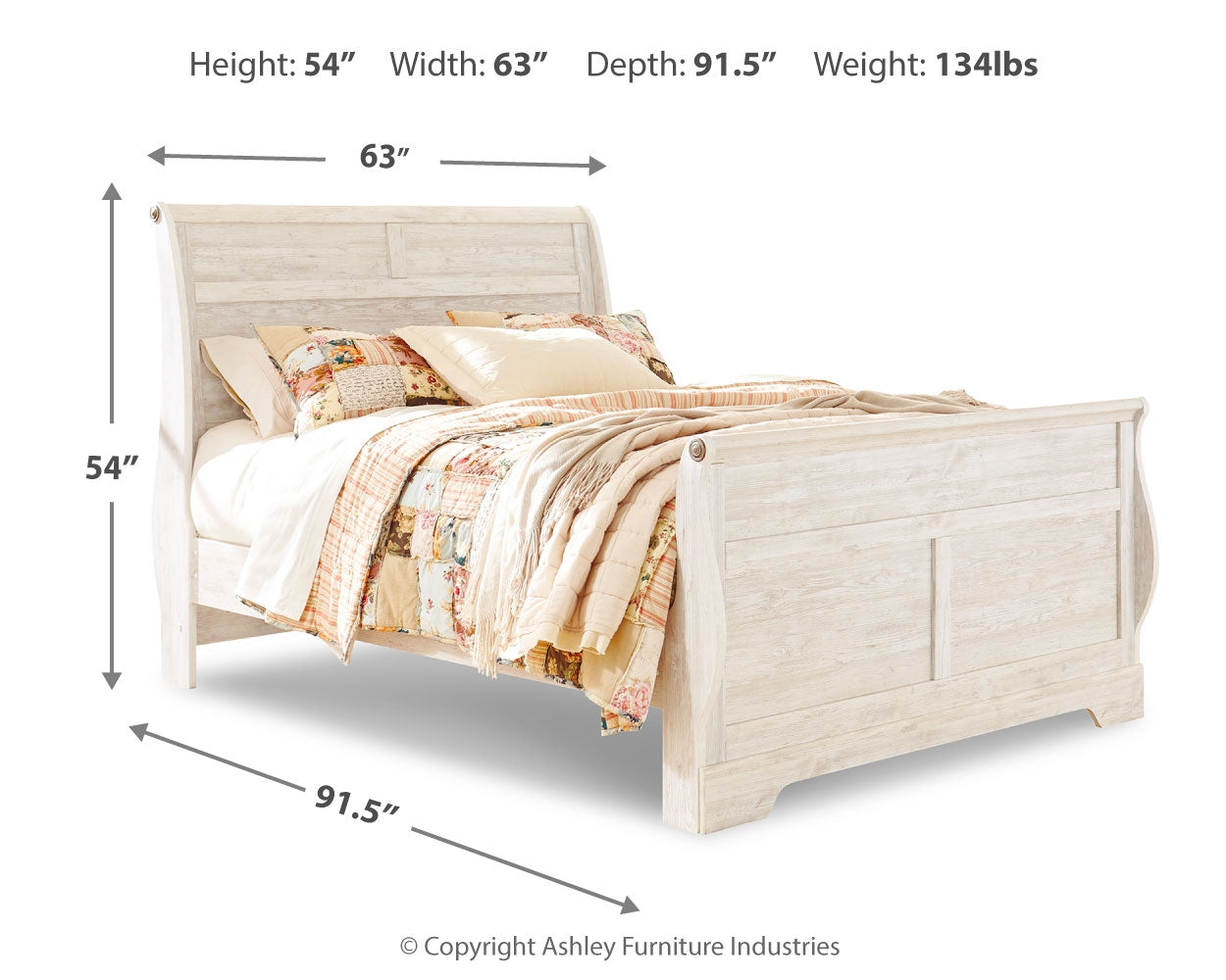 Ashley Furniture - WILLOWTON QUEEN BED SLEIGH WHITE - Beige Wood - Beds - Additional View 3