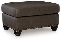 Ashley Furniture - ROXMERE UMBER OTTOMAN - Dark Brown Faux Leather - Ottomans