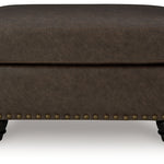 Ashley Furniture - ROXMERE UMBER OTTOMAN - Dark Brown Faux Leather - Ottomans - Additional View 2