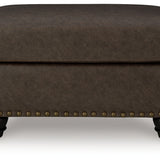 Ashley Furniture - ROXMERE UMBER OTTOMAN - Dark Brown Faux Leather - Ottomans - Additional View 2