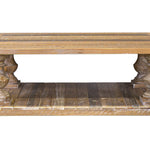 Wooden coffee table with a rustic design on a white background