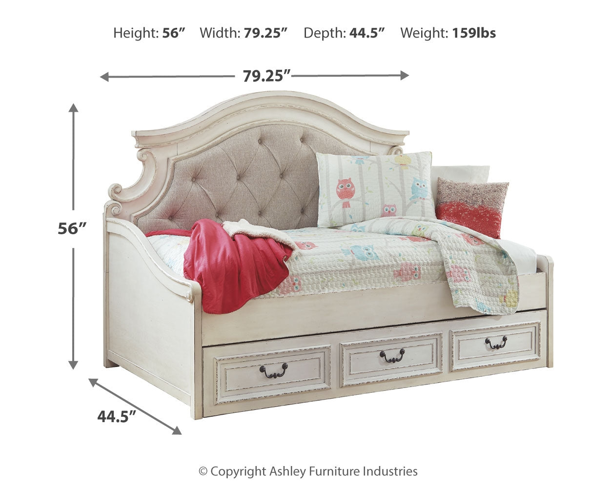Ashley Furniture - Realyn Twin Daybed With Storage - White Wood|Fabric - Beds - Additional View 3