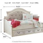 Ashley Furniture - Realyn Twin Daybed With Storage - White Wood|Fabric - Beds - Additional View 3