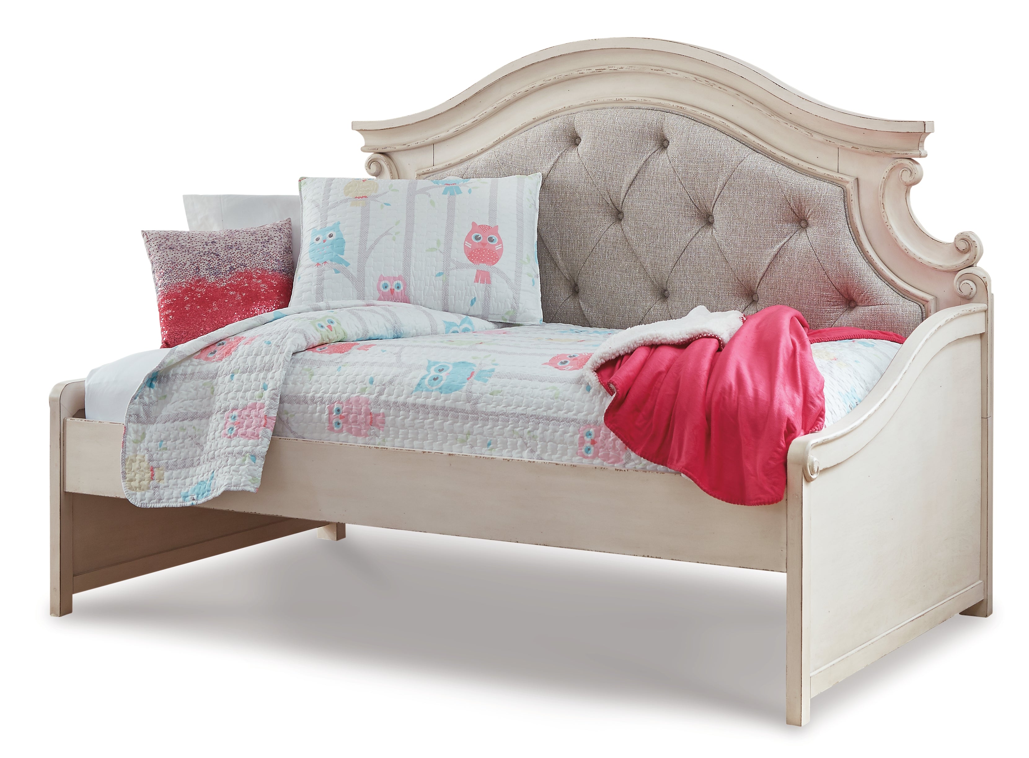 Ashley Furniture - Realyn Twin Daybed With Storage - White Wood|Fabric - Beds - Additional View 4