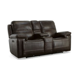 Flexsteel - FENWICK POWER DARK BROWN RECLINING LOVESEAT WITH CONSOLE P2 - Leather - Loveseats