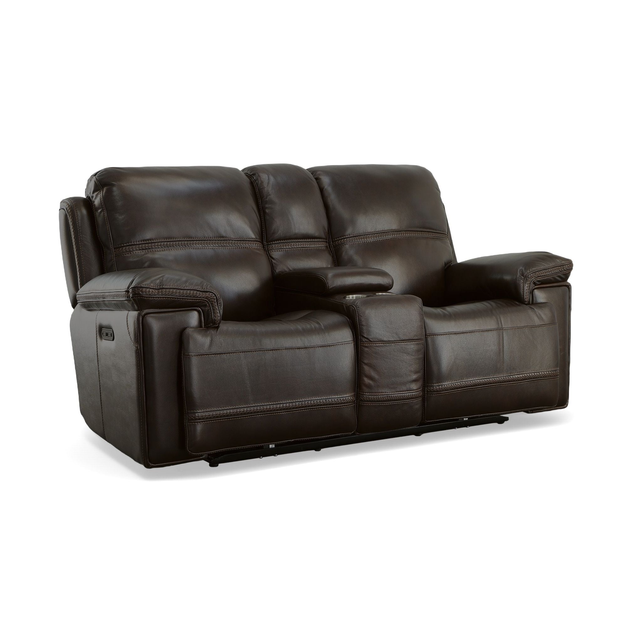 Flexsteel - FENWICK POWER DARK BROWN RECLINING LOVESEAT WITH CONSOLE P2 - Leather - Loveseats