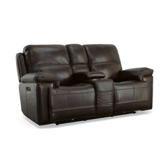 Flexsteel - FENWICK POWER DARK BROWN RECLINING LOVESEAT WITH CONSOLE P2 - Leather - Loveseats