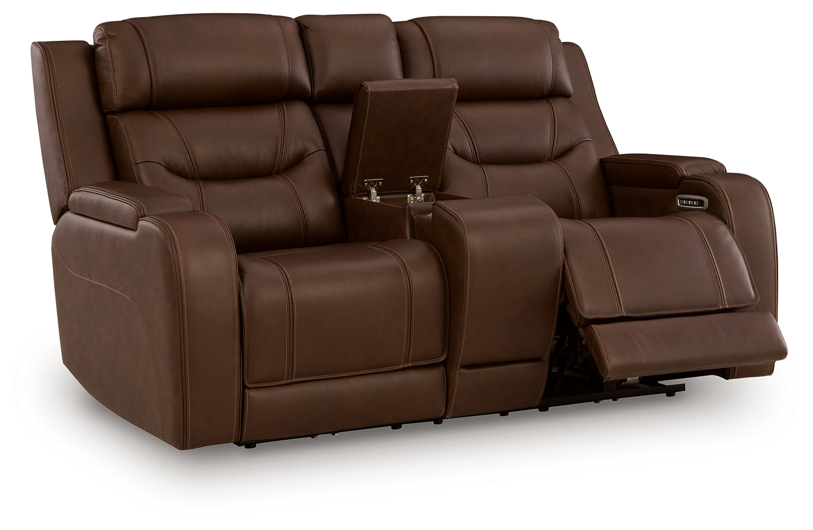 Ashley Furniture - DREAMER POWER RECLINING LOVE W/AUDIO CONSOLE - Dark Brown Leather Match - Loveseats - Additional View 2