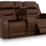Ashley Furniture - DREAMER POWER RECLINING LOVE W/AUDIO CONSOLE - Dark Brown Leather Match - Loveseats - Additional View 2