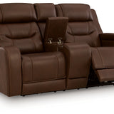 Ashley Furniture - DREAMER POWER RECLINING LOVE W/AUDIO CONSOLE - Dark Brown Leather Match - Loveseats - Additional View 2