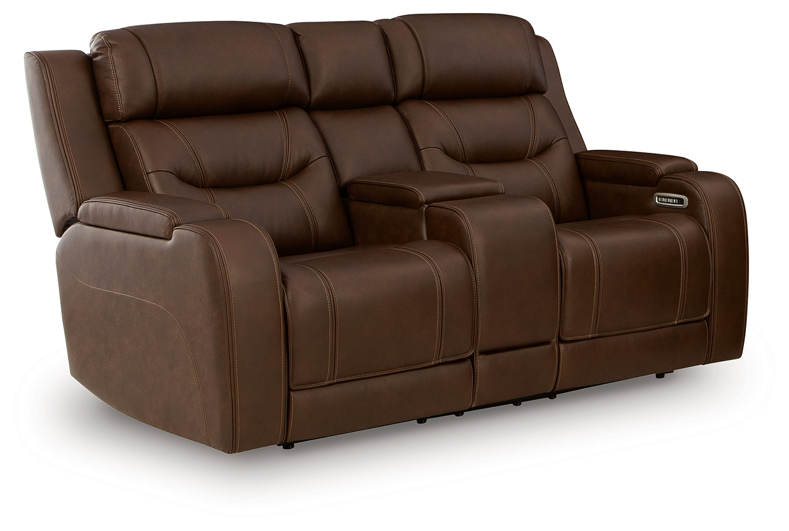 Ashley Furniture - DREAMER POWER RECLINING LOVE W/AUDIO CONSOLE - Dark Brown Leather Match - Loveseats