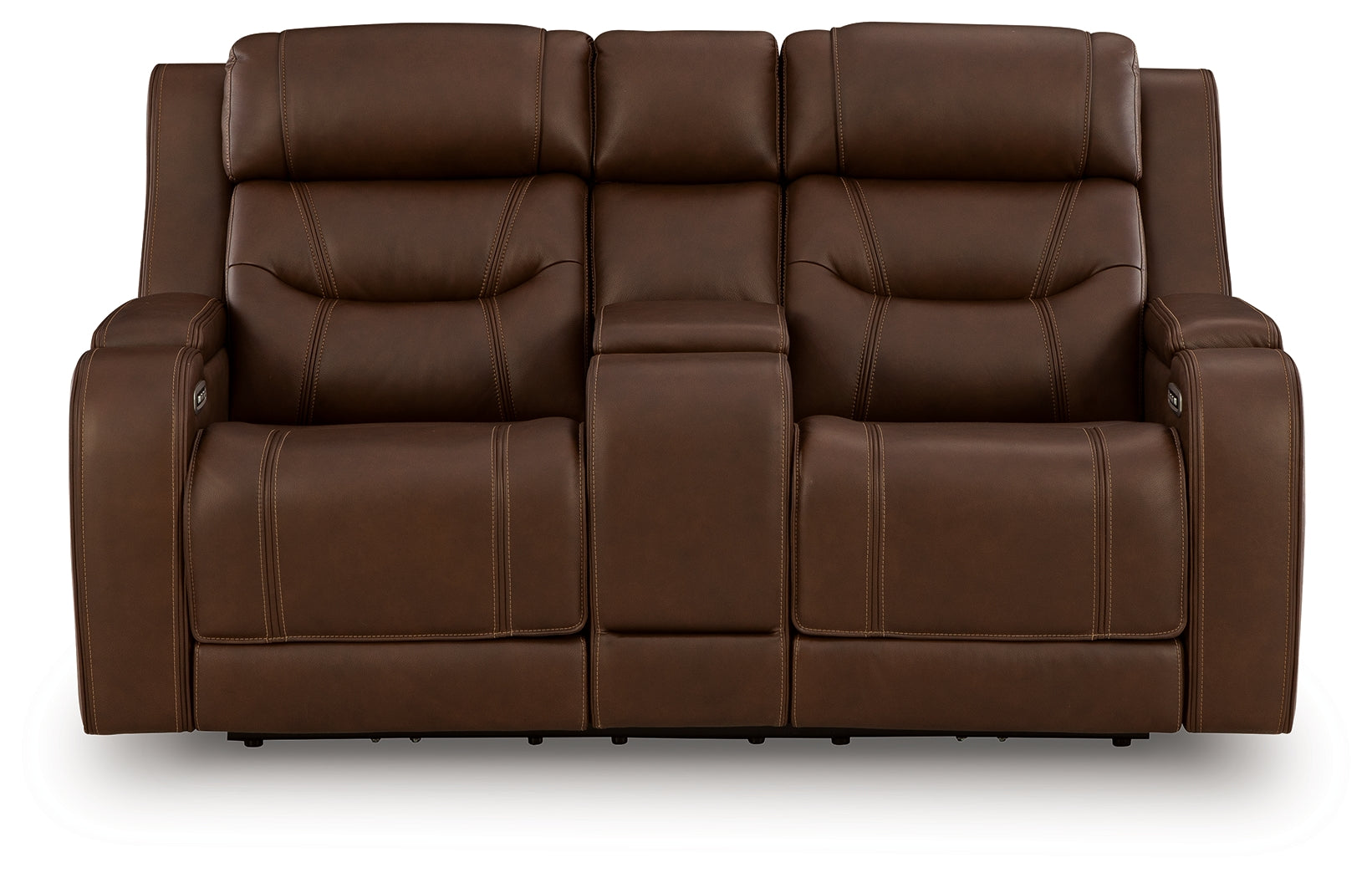 Ashley Furniture - DREAMER POWER RECLINING LOVE W/AUDIO CONSOLE - Dark Brown Leather Match - Loveseats - Additional View 3