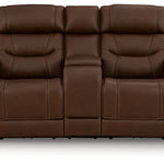 Ashley Furniture - DREAMER POWER RECLINING LOVE W/AUDIO CONSOLE - Dark Brown Leather Match - Loveseats - Additional View 3
