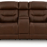 Ashley Furniture - DREAMER POWER RECLINING LOVE W/AUDIO CONSOLE - Dark Brown Leather Match - Loveseats - Additional View 3
