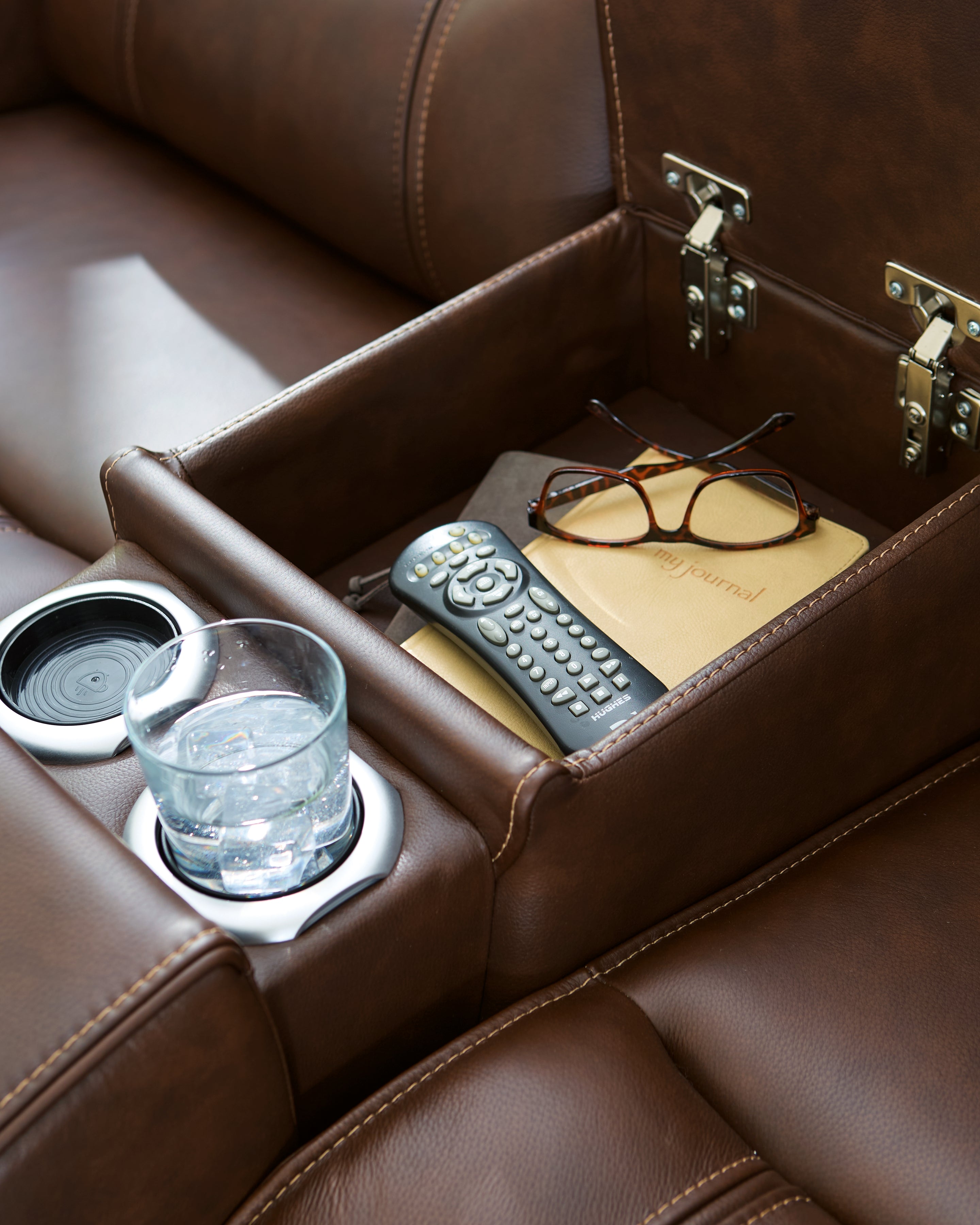 Ashley Furniture - DREAMER POWER RECLINING LOVE W/AUDIO CONSOLE - Dark Brown Leather Match - Loveseats - Additional View 8