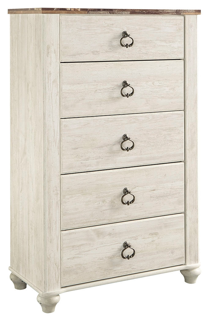 Ashley Furniture - WILLOWTON FIVE DRAWER CHEST - Beige Wood - Chests