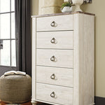 Ashley Furniture - WILLOWTON FIVE DRAWER CHEST - Beige Wood - Chests - Additional View 1