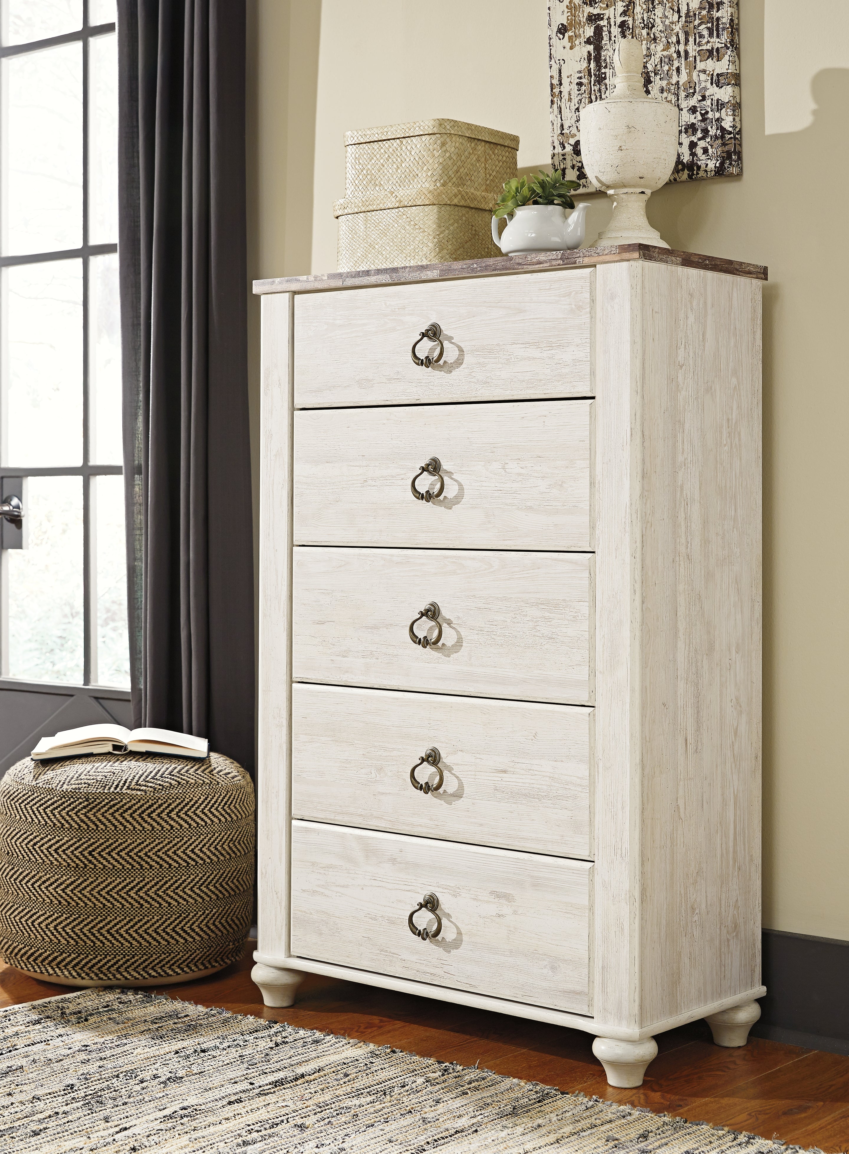 Ashley Furniture - WILLOWTON FIVE DRAWER CHEST - Beige Wood - Chests - Additional View 1