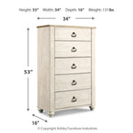Ashley Furniture - WILLOWTON FIVE DRAWER CHEST - Beige Wood - Chests - Additional View 2