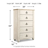 Ashley Furniture - WILLOWTON FIVE DRAWER CHEST - Beige Wood - Chests - Additional View 2