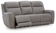 Ashley Furniture - ZELDA COIN LEATHER 2P POWER SOFA WITH MASSAGE - Dark Gray Leather Match - Sofas