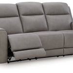 Ashley Furniture - ZELDA COIN LEATHER 2P POWER SOFA WITH MASSAGE - Dark Gray Leather Match - Sofas