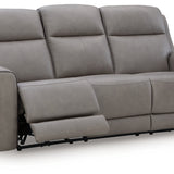 Ashley Furniture - ZELDA COIN LEATHER 2P POWER SOFA WITH MASSAGE - Dark Gray Leather Match - Sofas