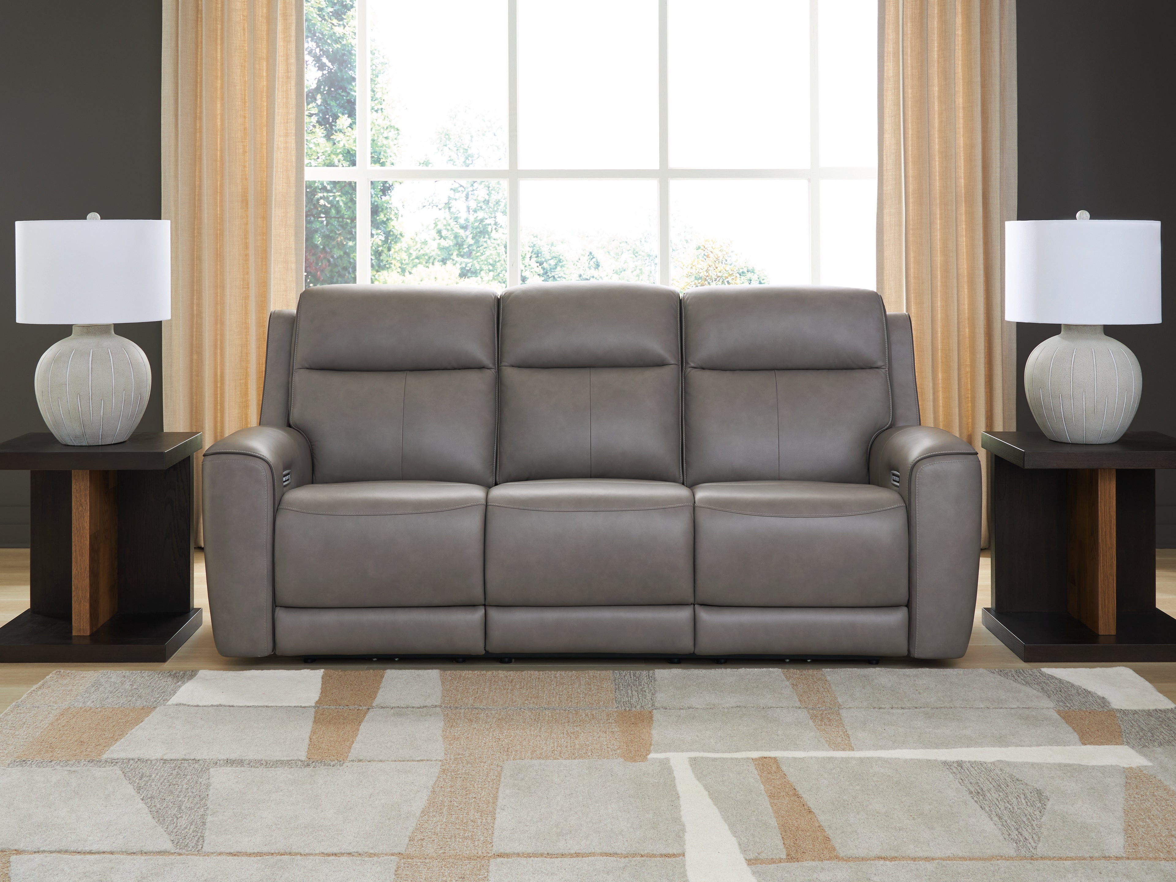 Ashley Furniture - ZELDA COIN LEATHER 2P POWER SOFA WITH MASSAGE - Dark Gray Leather Match - Sofas - Additional View 1