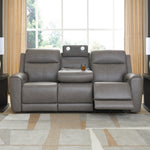 Ashley Furniture - ZELDA COIN LEATHER 2P POWER SOFA WITH MASSAGE - Dark Gray Leather Match - Sofas - Additional View 4