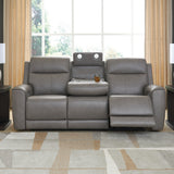 Ashley Furniture - ZELDA COIN LEATHER 2P POWER SOFA WITH MASSAGE - Dark Gray Leather Match - Sofas - Additional View 4