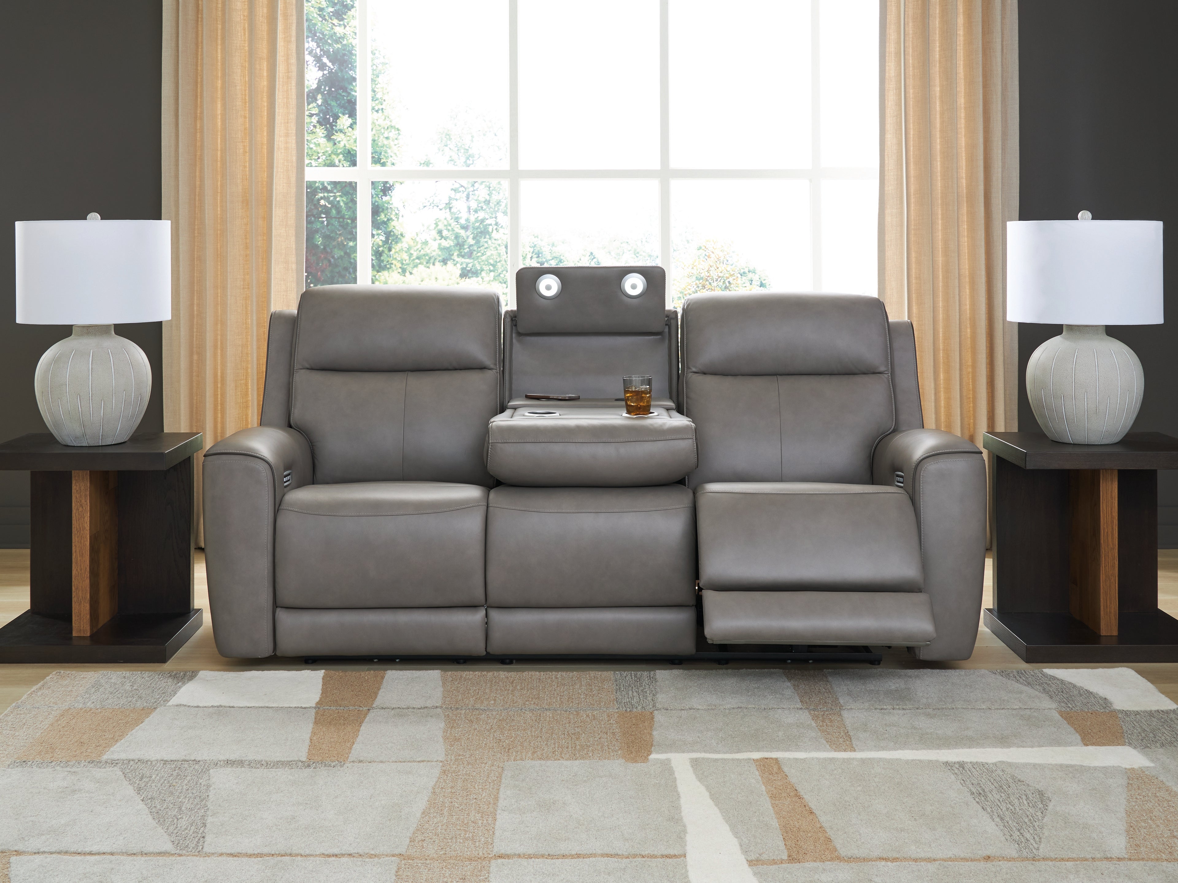 Ashley Furniture - ZELDA COIN LEATHER 2P POWER SOFA WITH MASSAGE - Dark Gray Leather Match - Sofas - Additional View 4