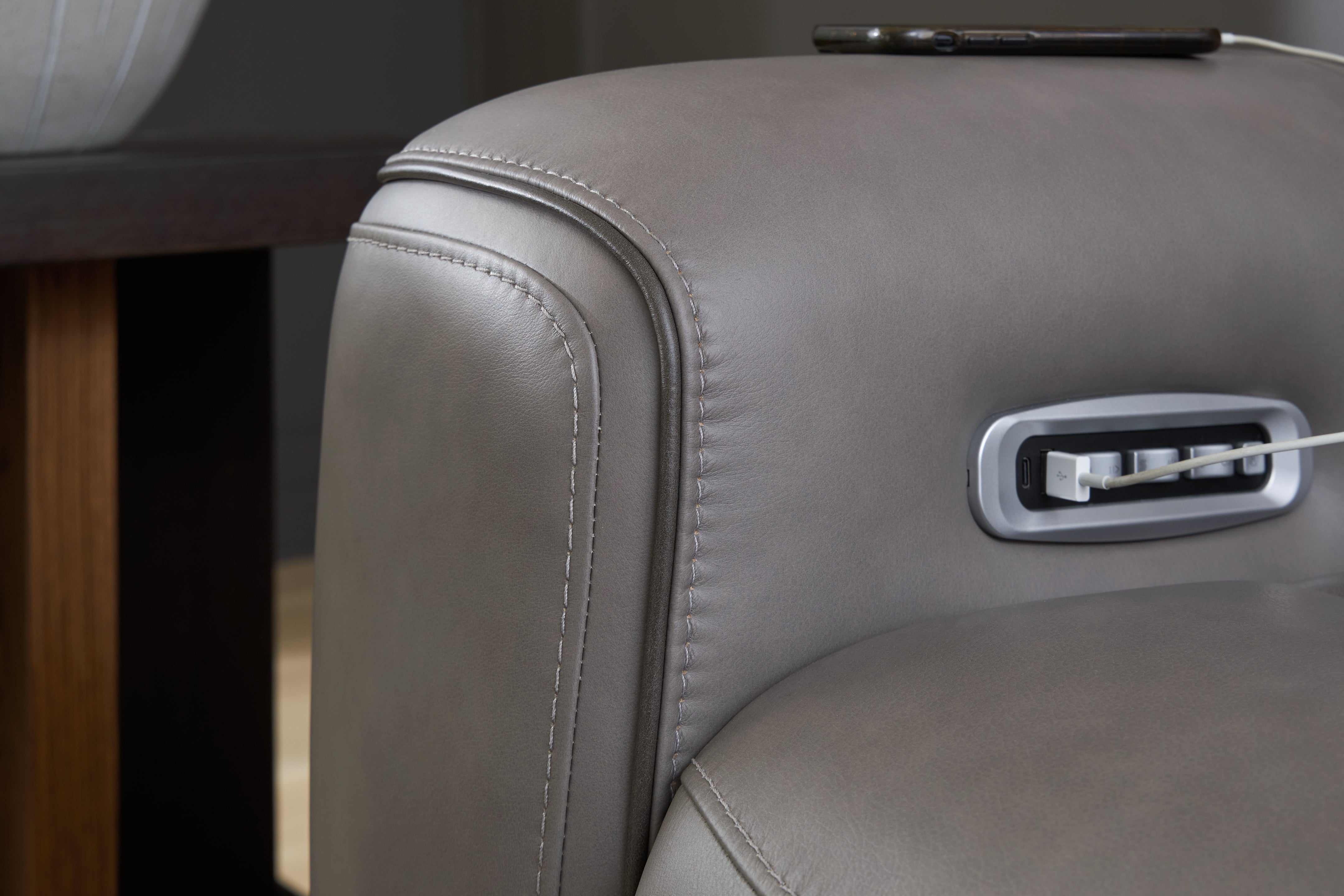Ashley Furniture - ZELDA COIN LEATHER 2P POWER SOFA WITH MASSAGE - Dark Gray Leather Match - Sofas - Additional View 6