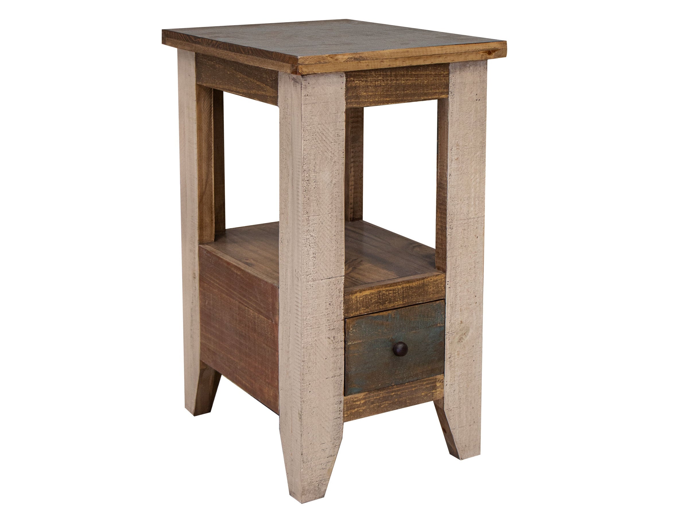 International Furniture Direct - ANTIQUE CHAIRSIDE TABLE - Light Brown Wood - Tables