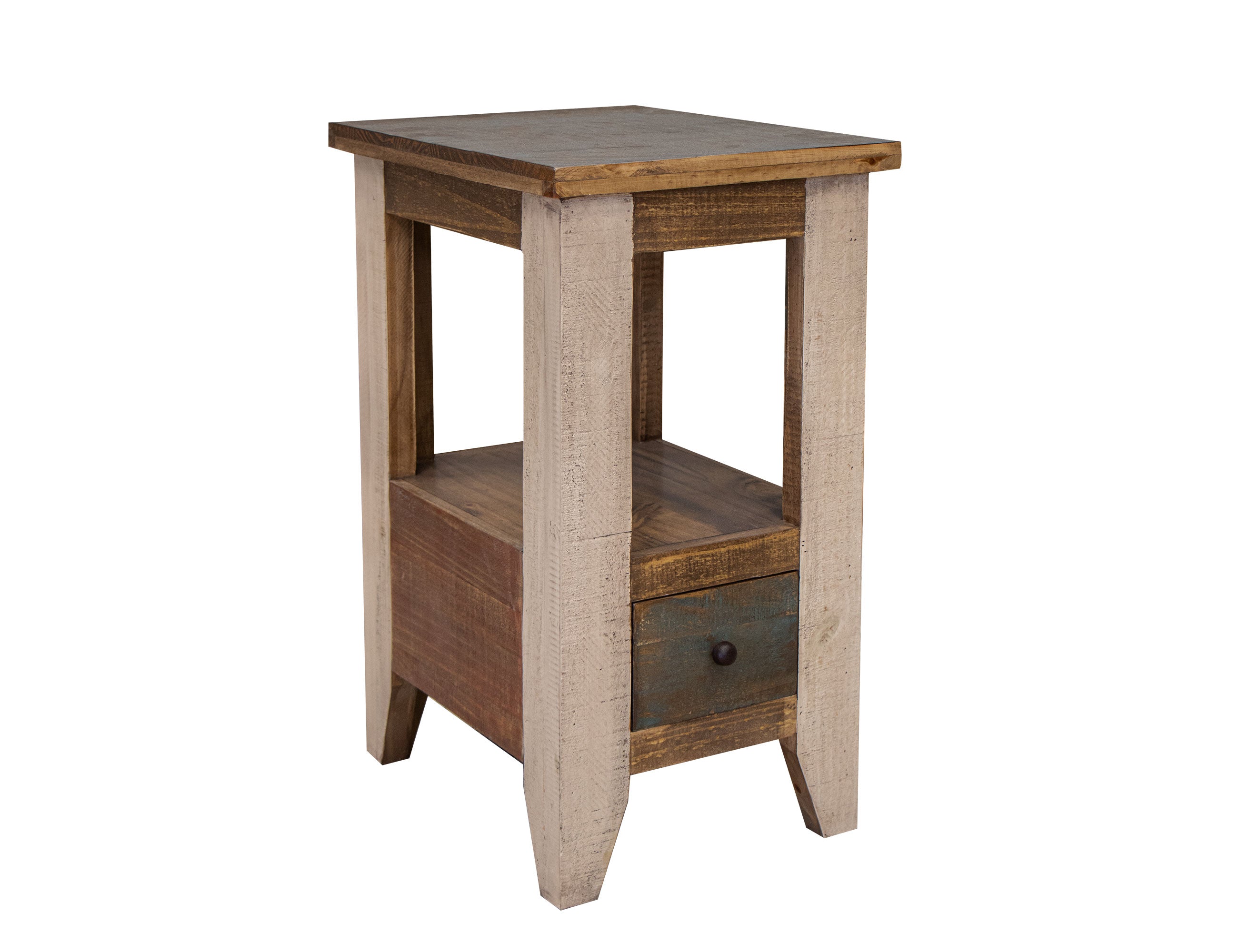 International Furniture Direct - ANTIQUE CHAIRSIDE TABLE - Light Brown Wood - Tables