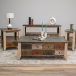 International Furniture Direct - ANTIQUE CHAIRSIDE TABLE - Light Brown Wood - Tables - Additional View 1