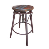 International Furniture Direct - ANTIQUE ADJUSTABLE SWIVEL STOOL - Dark Brown Wood|Iron - Stools