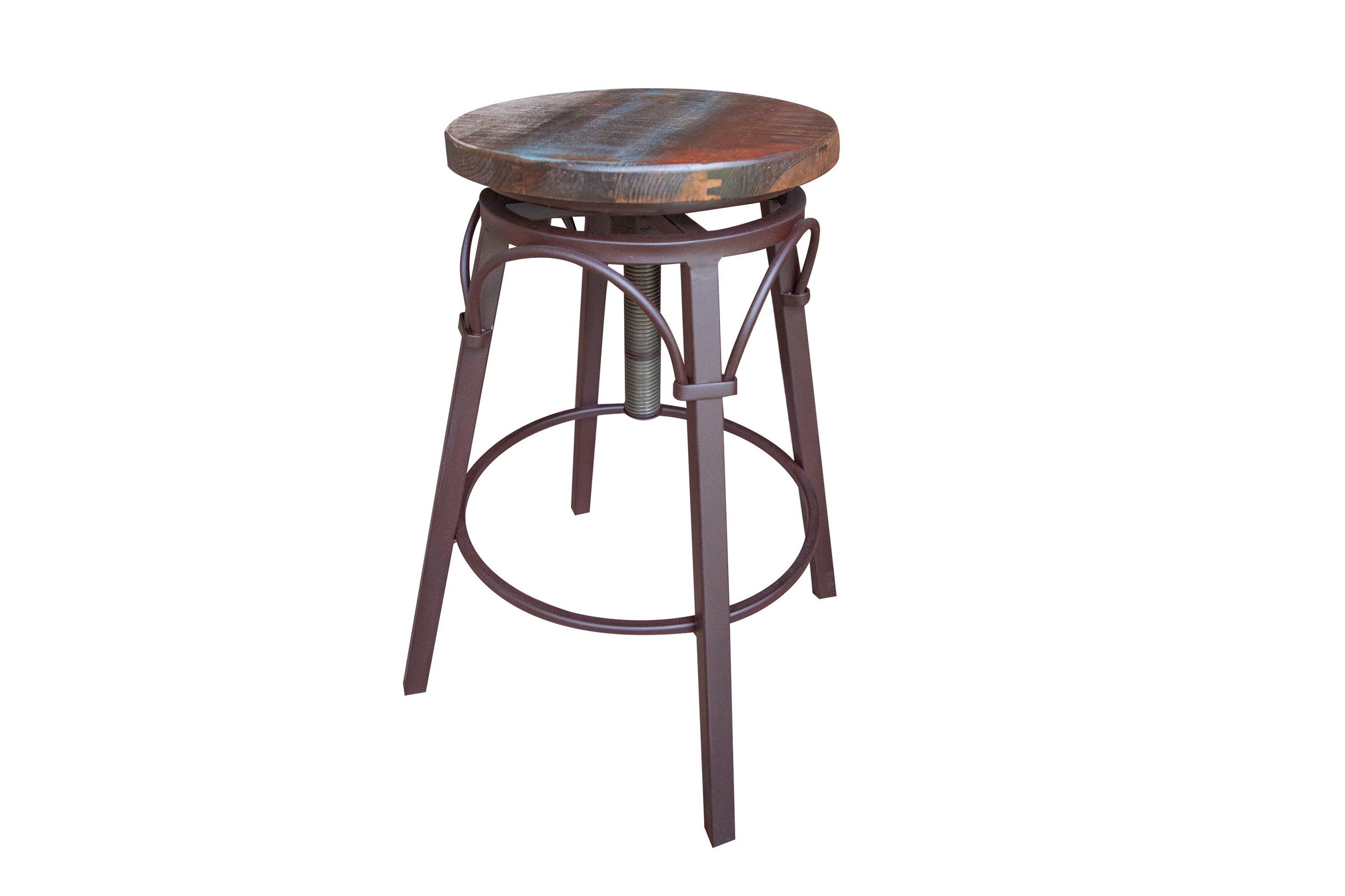 International Furniture Direct - ANTIQUE ADJUSTABLE SWIVEL STOOL - Dark Brown Wood|Iron - Stools