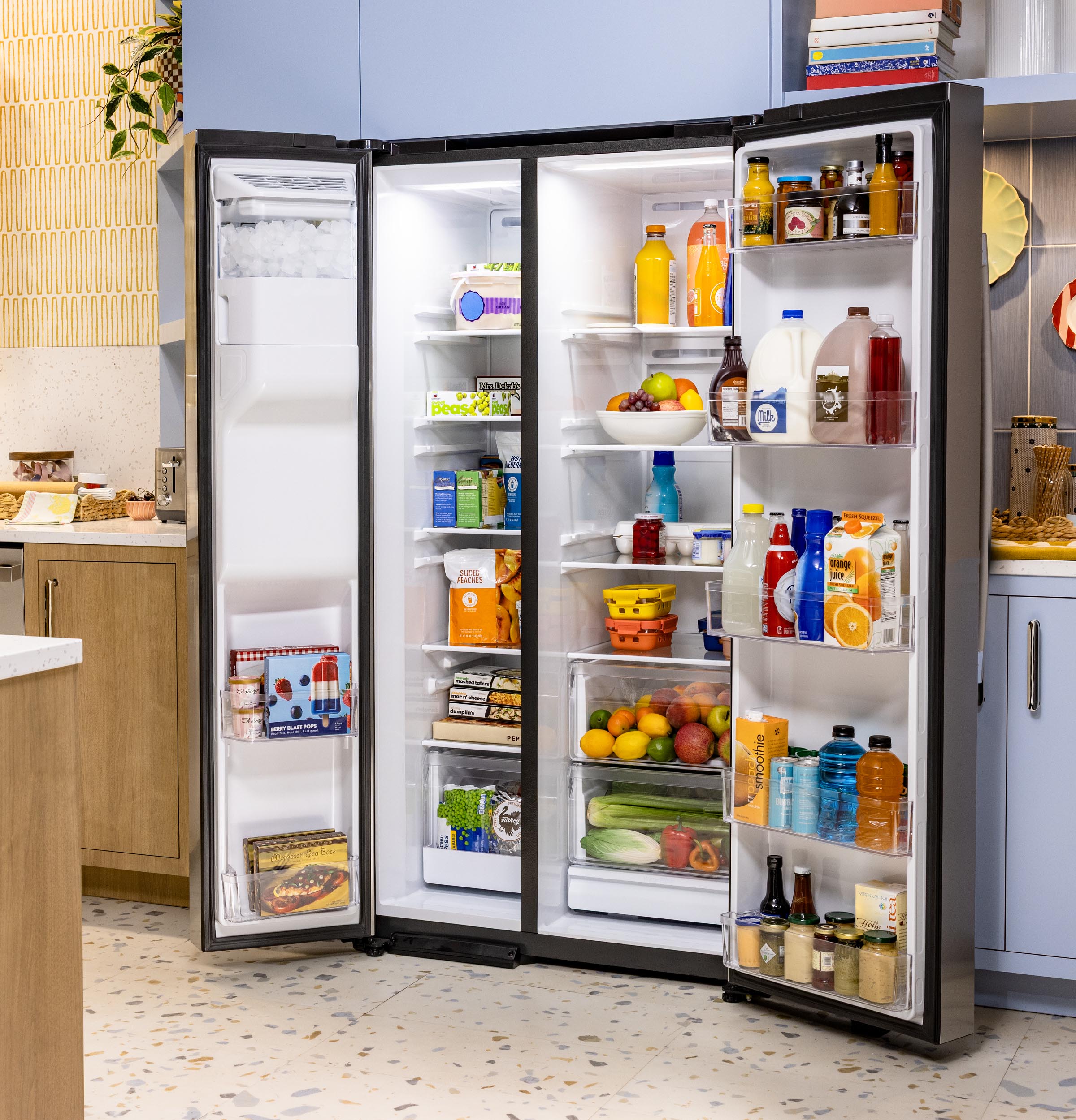 GE FINGERPRINT RESISTANT STAINLESS SIDE BY SIDE WITH DISPENSER - Pearl Silver - Refrigerators - Additional View 30