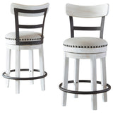 Ashley Furniture - Valebeck 24" Swivel Barstool - White - Fabric|Metal|Wood - Stools