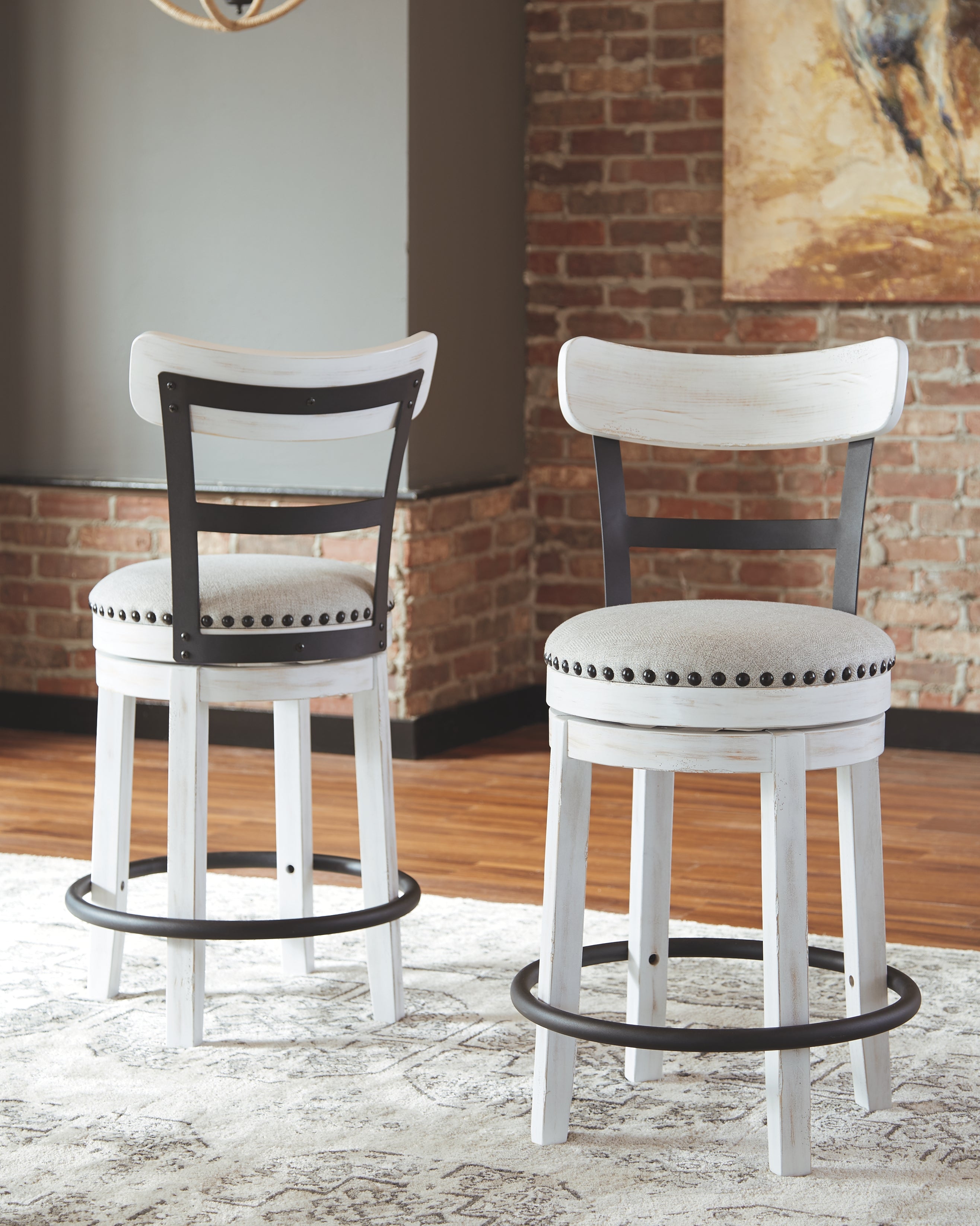 Ashley Furniture - Valebeck 24" Swivel Barstool - White - Fabric|Metal|Wood - Stools - Additional View 1