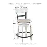 Ashley Furniture - Valebeck 24" Swivel Barstool - White - Fabric|Metal|Wood - Stools - Additional View 3