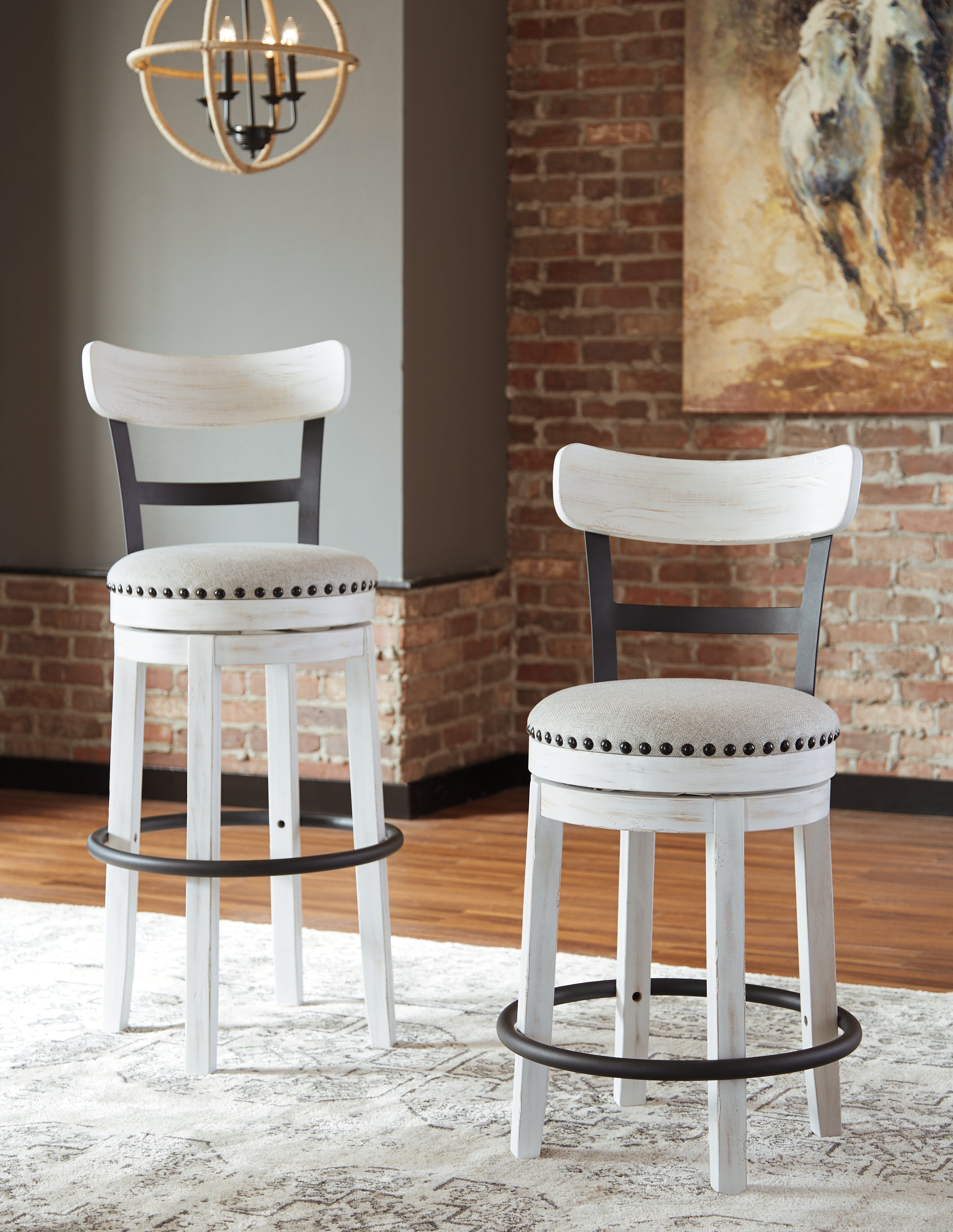 Ashley Furniture - Valebeck 24" Swivel Barstool - White - Fabric|Metal|Wood - Stools - Additional View 5